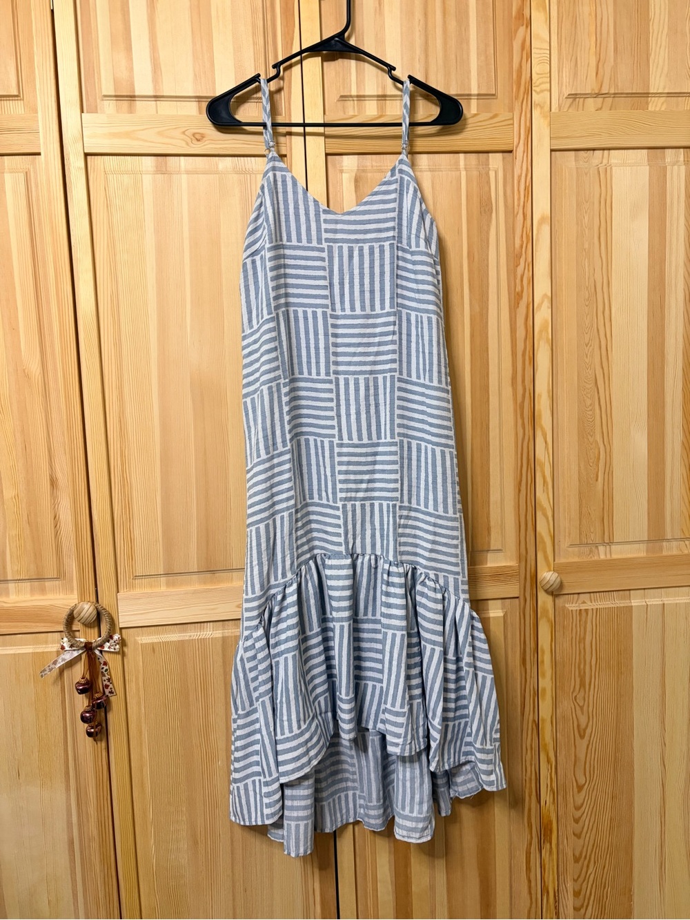 Striped High-Low Ruffle Sundress - Blue and White